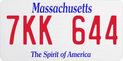 MA license plate 7KK644