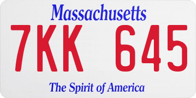 MA license plate 7KK645