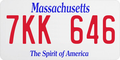MA license plate 7KK646