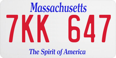 MA license plate 7KK647