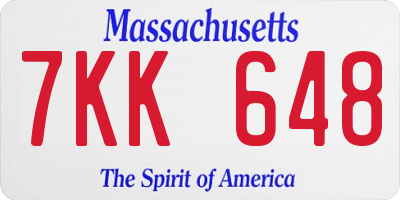 MA license plate 7KK648