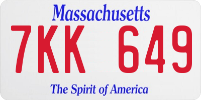 MA license plate 7KK649