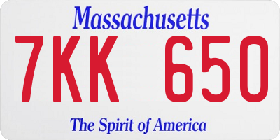 MA license plate 7KK650