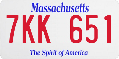 MA license plate 7KK651