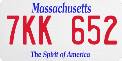 MA license plate 7KK652