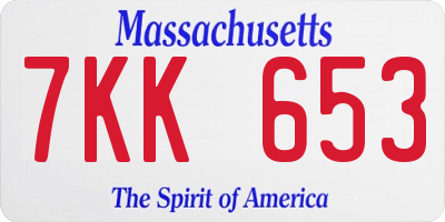 MA license plate 7KK653