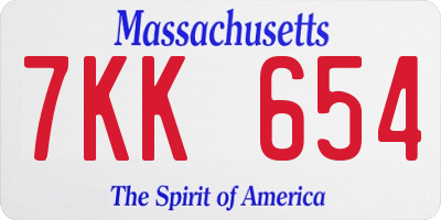 MA license plate 7KK654