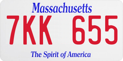 MA license plate 7KK655