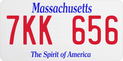 MA license plate 7KK656