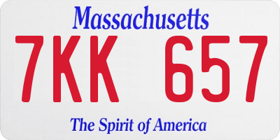 MA license plate 7KK657