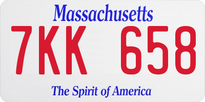 MA license plate 7KK658