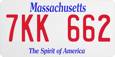 MA license plate 7KK662