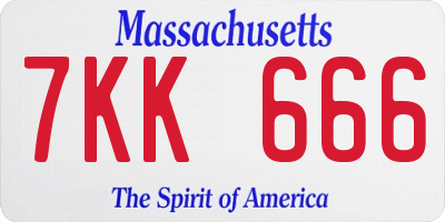 MA license plate 7KK666