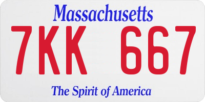 MA license plate 7KK667