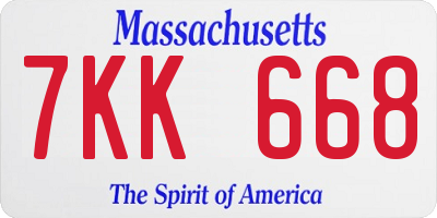 MA license plate 7KK668