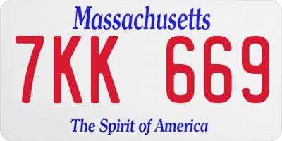 MA license plate 7KK669