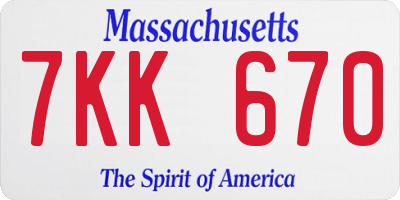 MA license plate 7KK670