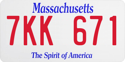MA license plate 7KK671