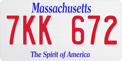 MA license plate 7KK672