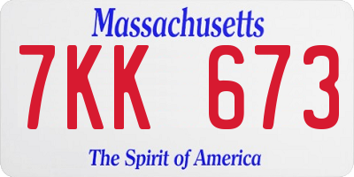 MA license plate 7KK673