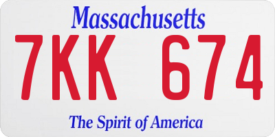 MA license plate 7KK674