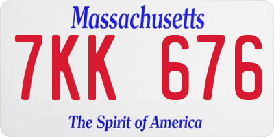 MA license plate 7KK676