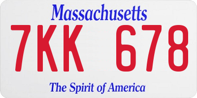 MA license plate 7KK678