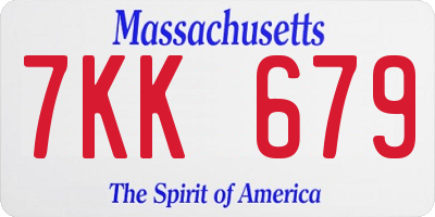 MA license plate 7KK679
