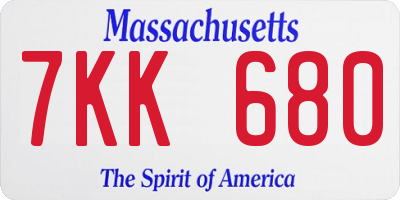 MA license plate 7KK680