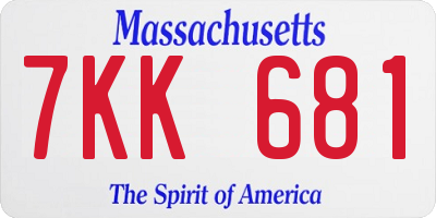 MA license plate 7KK681