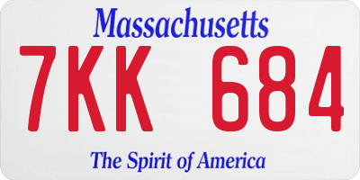 MA license plate 7KK684