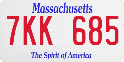 MA license plate 7KK685