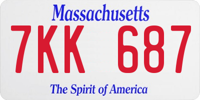 MA license plate 7KK687