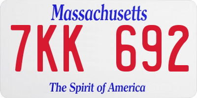 MA license plate 7KK692