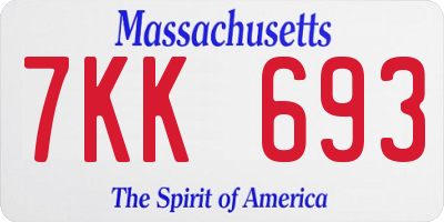 MA license plate 7KK693