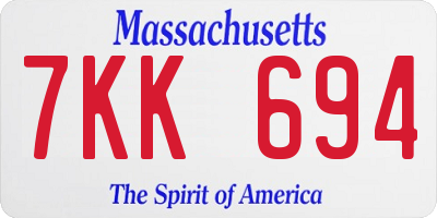 MA license plate 7KK694