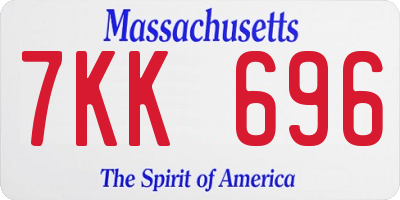 MA license plate 7KK696