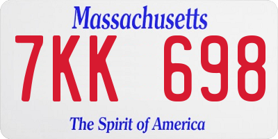 MA license plate 7KK698