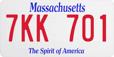 MA license plate 7KK701