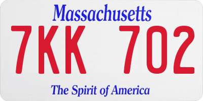 MA license plate 7KK702
