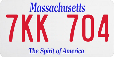 MA license plate 7KK704