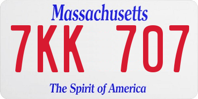 MA license plate 7KK707