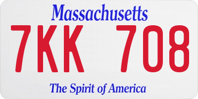 MA license plate 7KK708