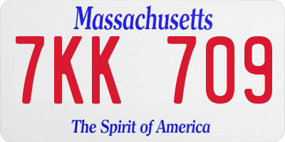 MA license plate 7KK709