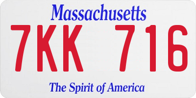 MA license plate 7KK716