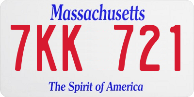 MA license plate 7KK721