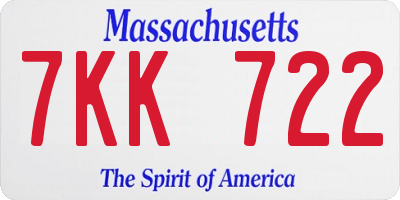 MA license plate 7KK722