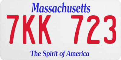 MA license plate 7KK723