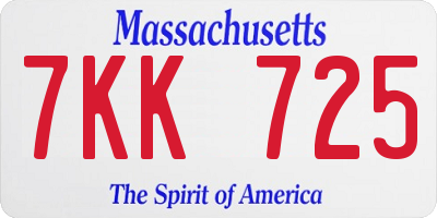 MA license plate 7KK725