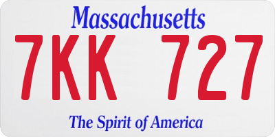 MA license plate 7KK727